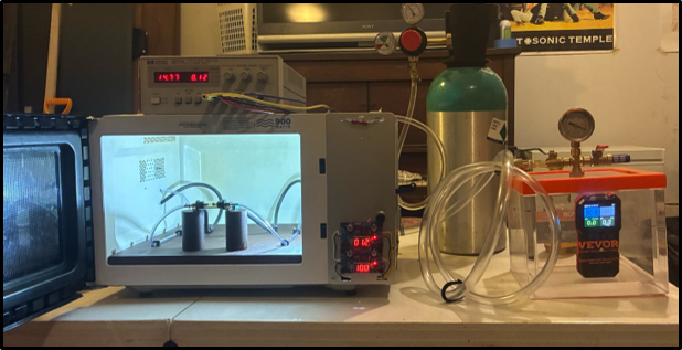 Full prototype setup including power, chamber, and gas testing hardware