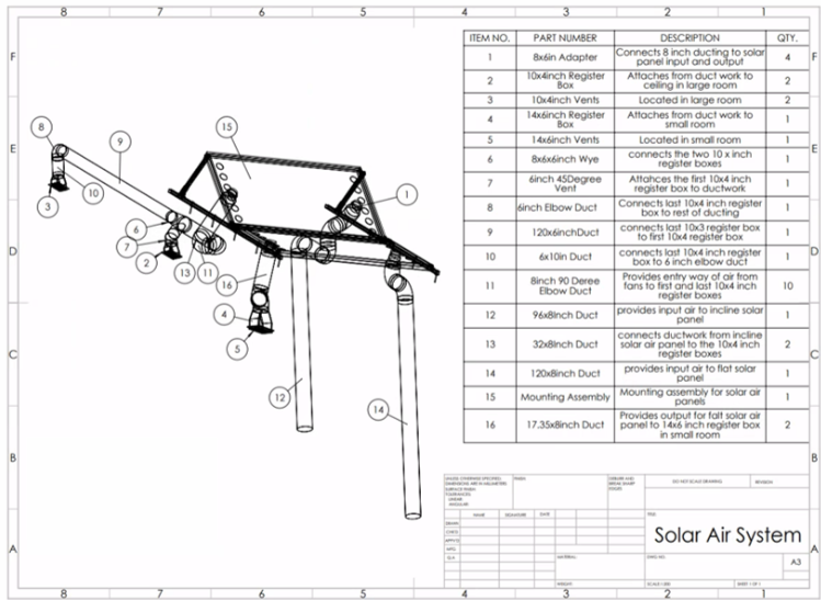 Solar air system ductwork drawing